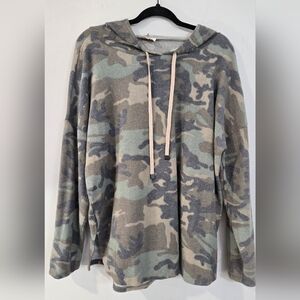 BiBi Camouflage Hoodie With Khaki Pull Strings.  Pristine Boutique Top
